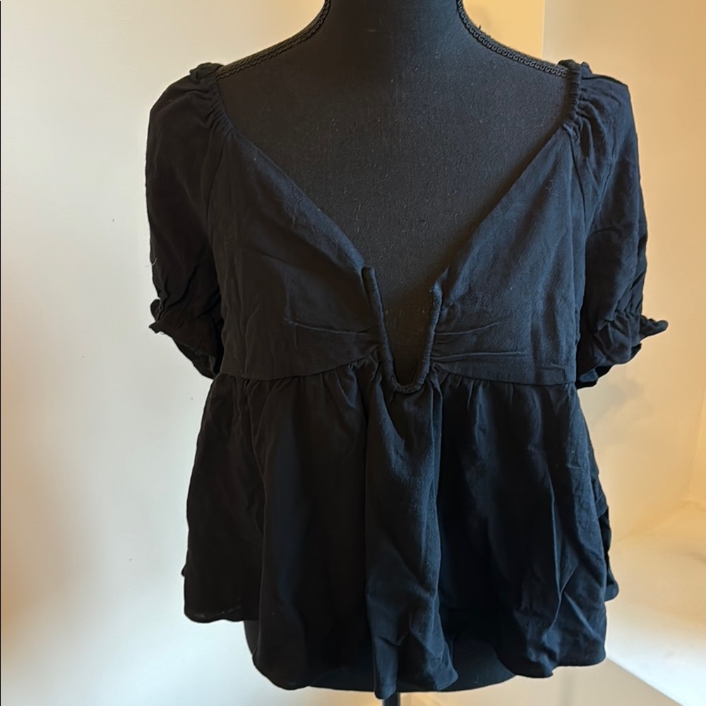 Newbury Kustom Blue Ruffled Puff Sleeve Blouse